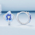 Ohrclips mit Schmetterlingsorchideenmotiv aus blauem Emaille, Ohrschnallen mit Phalaenopsis-Blume