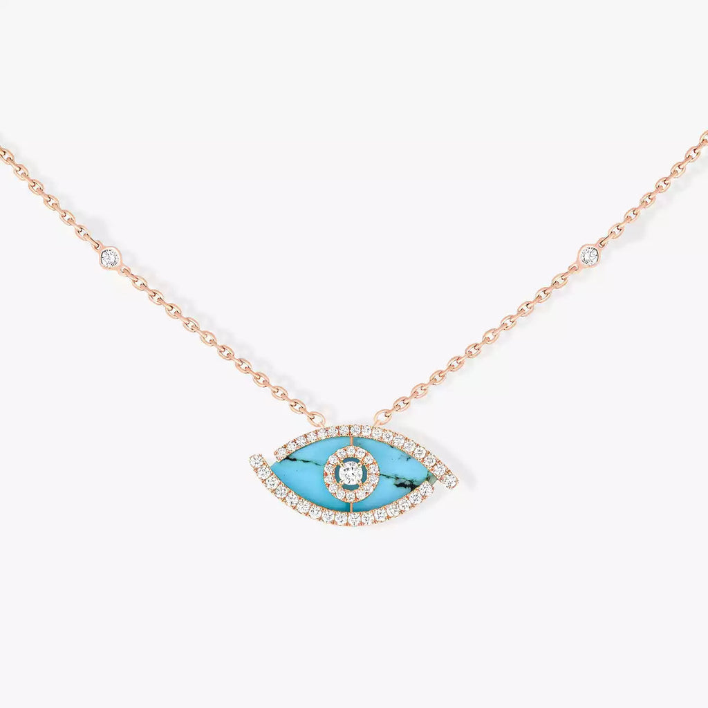 [Imperial Jewelrys]Lucky Eye Diamond Necklace in Rose Gold and Turquoise