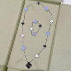 [Lumi jewelry]DETACHABLE CLOVER 15(11+4) FLOWER SILVER NECKLACE SET