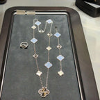 [Lumi jewelry]DETACHABLE CLOVER 15(11+4) FLOWER SILVER NECKLACE SET