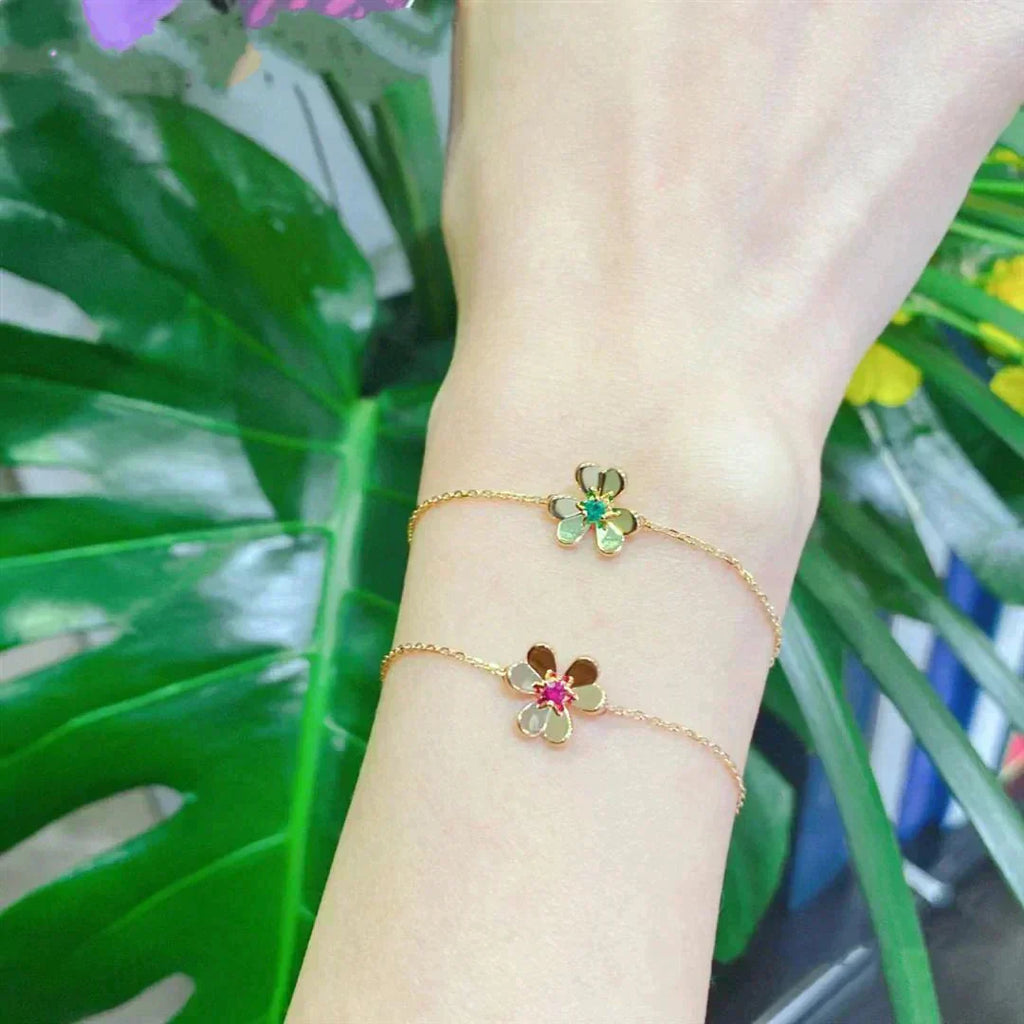 ¡®Lumi¡¯FRIVOLE GOLD FLOWER PINK MALACHITE BRACELET