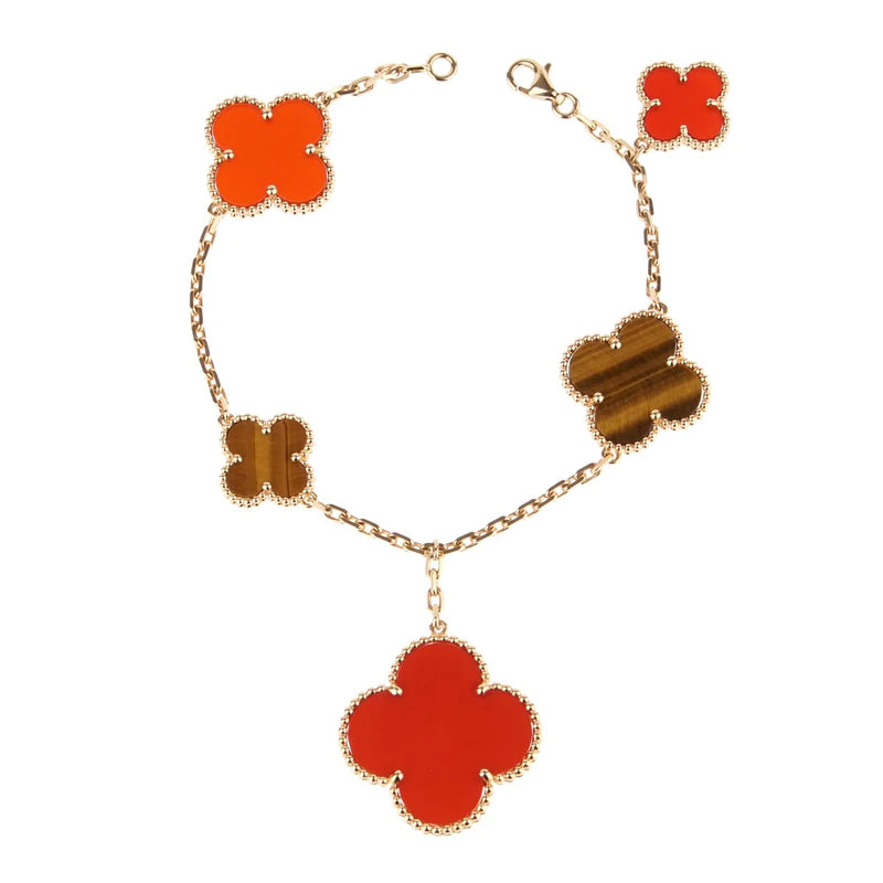 ¡®Lumi¡¯CLOVER BRACELET 5 MOTIFS CARNELIAN TIGER EYE