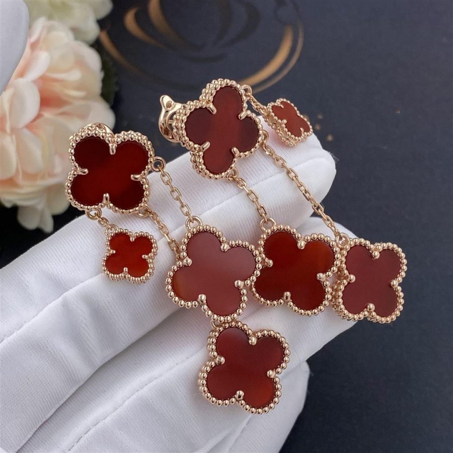 ¡®Lumi¡¯CLOVER EARRINGS CARNELIAN 4 MOTIFS PINK GOLD