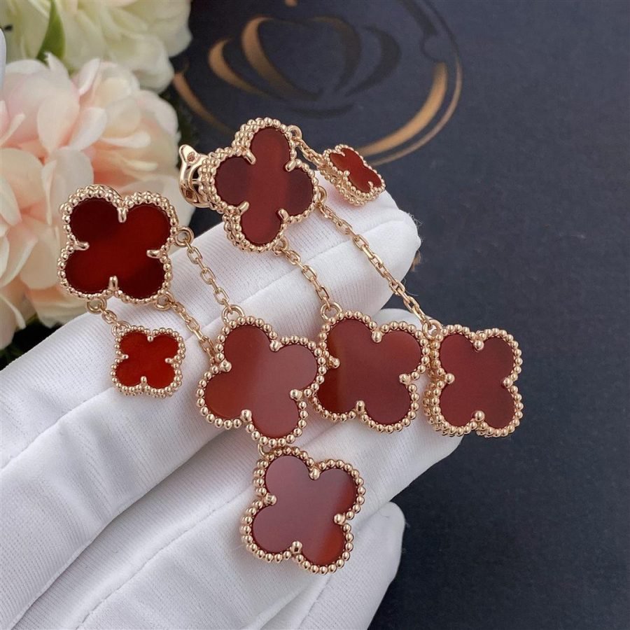 ¡®Lumi¡¯CLOVER EARRINGS CARNELIAN 4 MOTIFS PINK GOLD