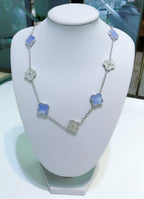 Lumi® Kleeblatt-Halskette mit 10 Motiven, Chalkedon, Diamanten und Silber